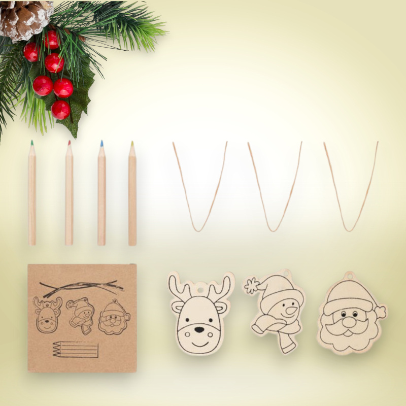 3 db színezhető karácsonyfadísz színes ceruza készlettel