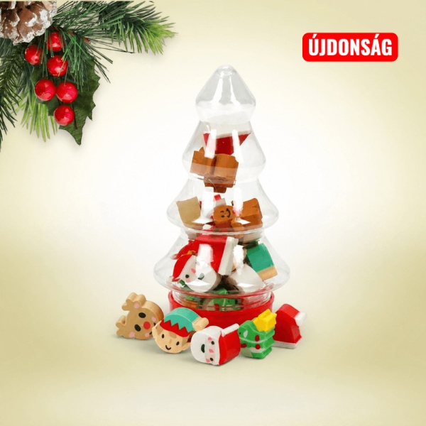 Mini radírok karácsonyfa formájú üvegcsében